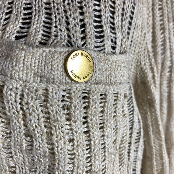 EUC TORY BURCH Women’s Natural Linen Knit Button Down Top, Size Large - Picture 4 of 9